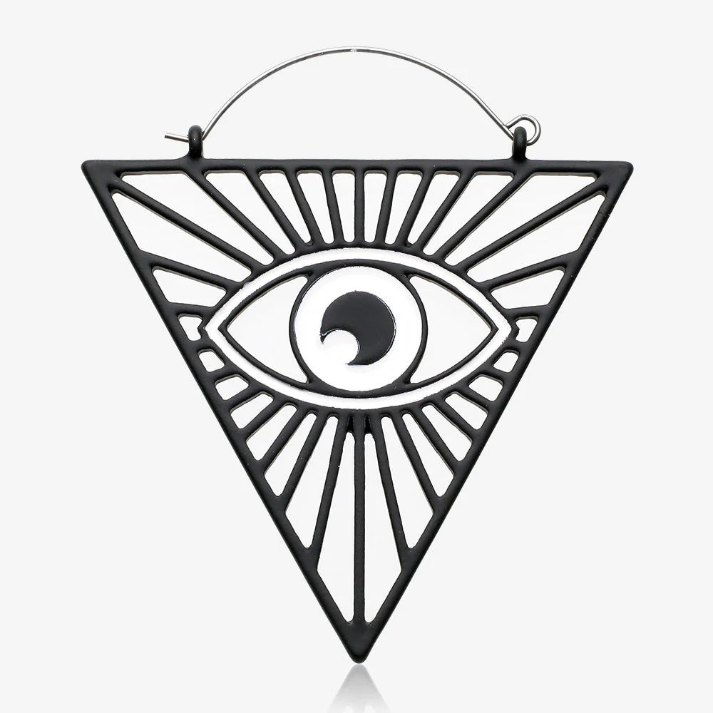 A Pair of Black All Seeing Eyes Plug Hoop Earring