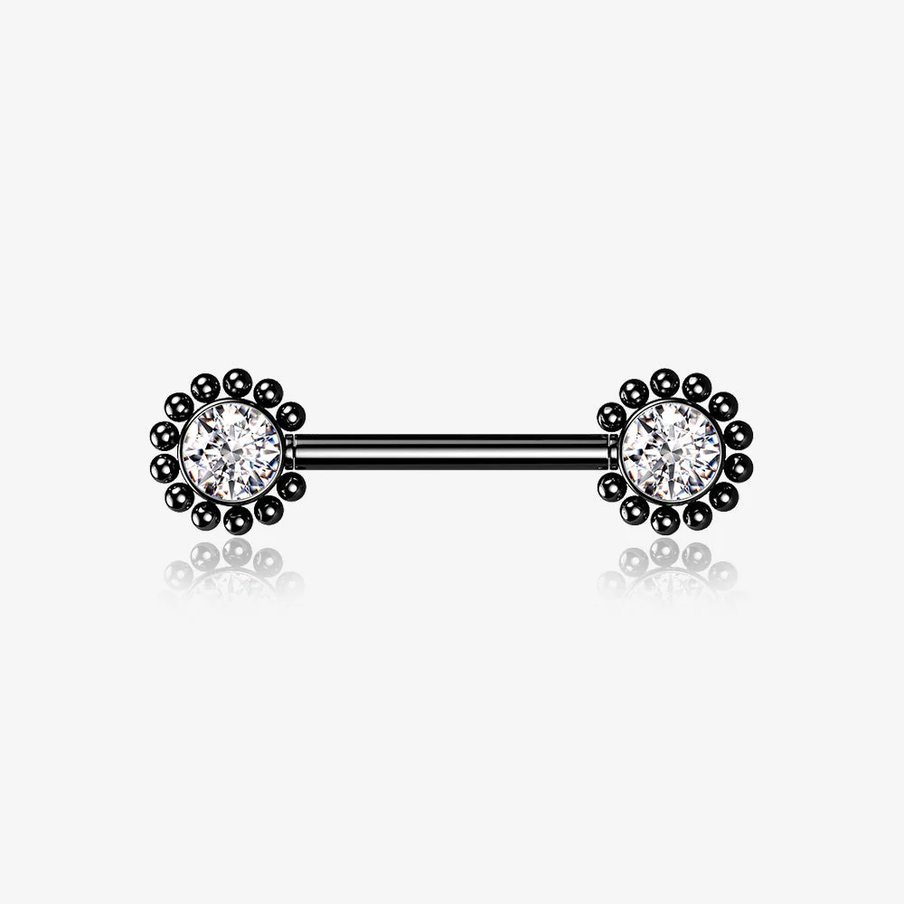 A Pair of Blackline Bali Bead Karma Circle Sparkle Threadless Nipple Barbell