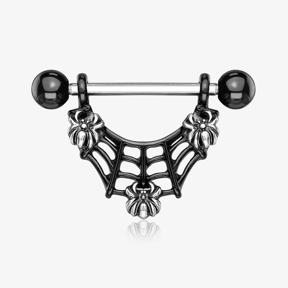 A Pair of Blackline Dark Triple Spider on Web Nipple Shield
