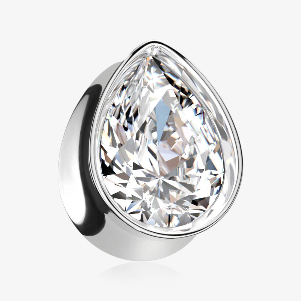 A Pair of Brilliant Gem Sparkle Teardrop Double Flared Plug