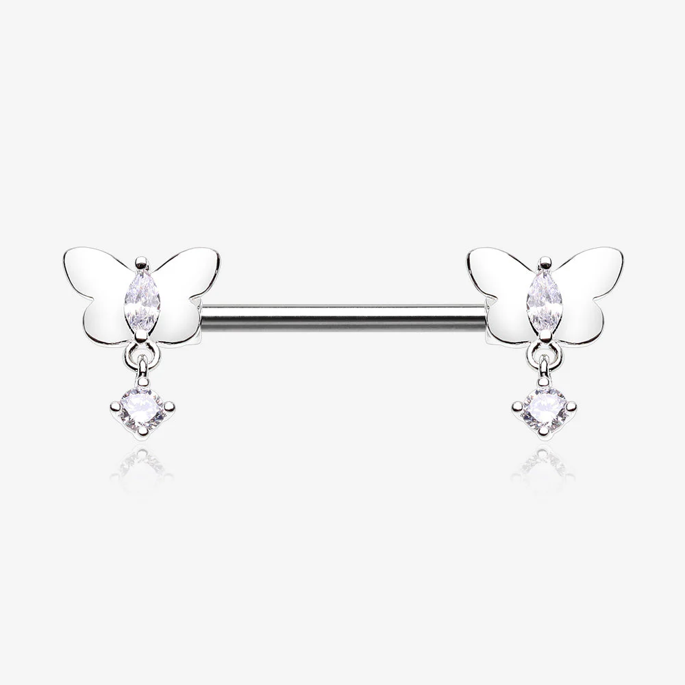 A Pair of Butterfly Sparkle Dangle Sparkle Nipple Barbell