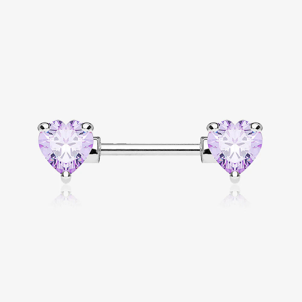 A Pair of Double Heart Gem Nipple Barbell Ring