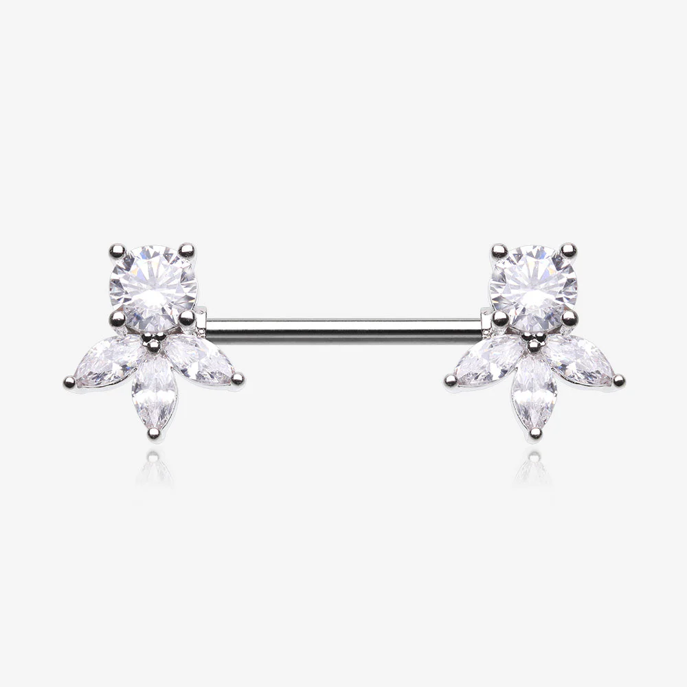 A Pair of Floral Elegance Sparkle Multi-Gem Nipple Barbell
