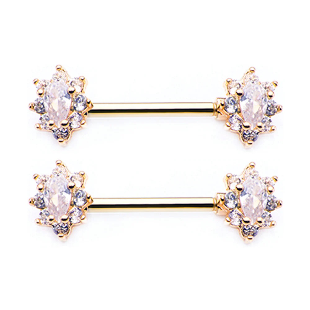 A Pair of Golden Grand Luria Floral Sparkle Nipple Barbell