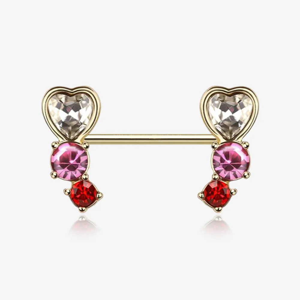 A Pair of Golden Heart Sparkle Journey Ombre Nipple Barbell