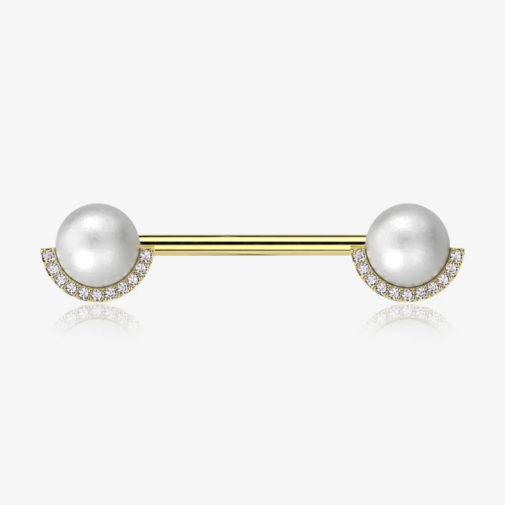 A Pair of Golden Pearlescent Sparkle Crescent Rim Nipple Barbell