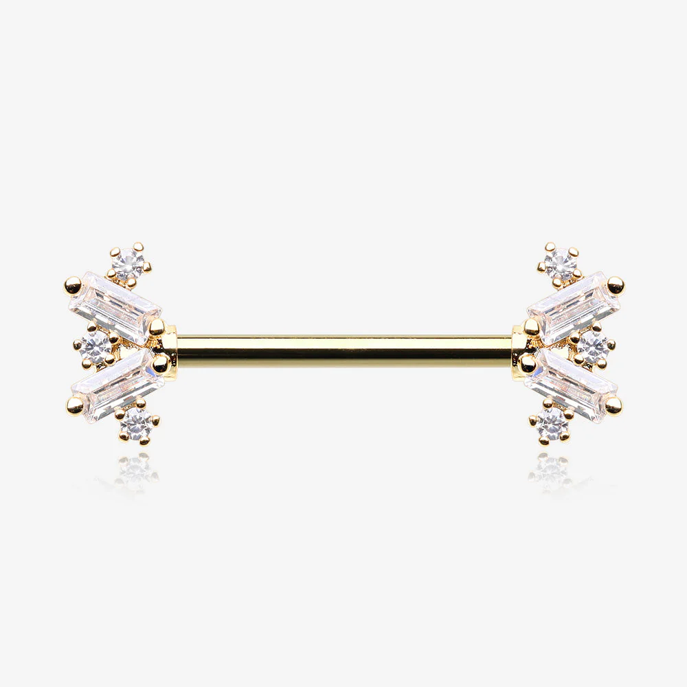 A Pair of Golden Sparkle Overload ZigZag Nipple Barbell