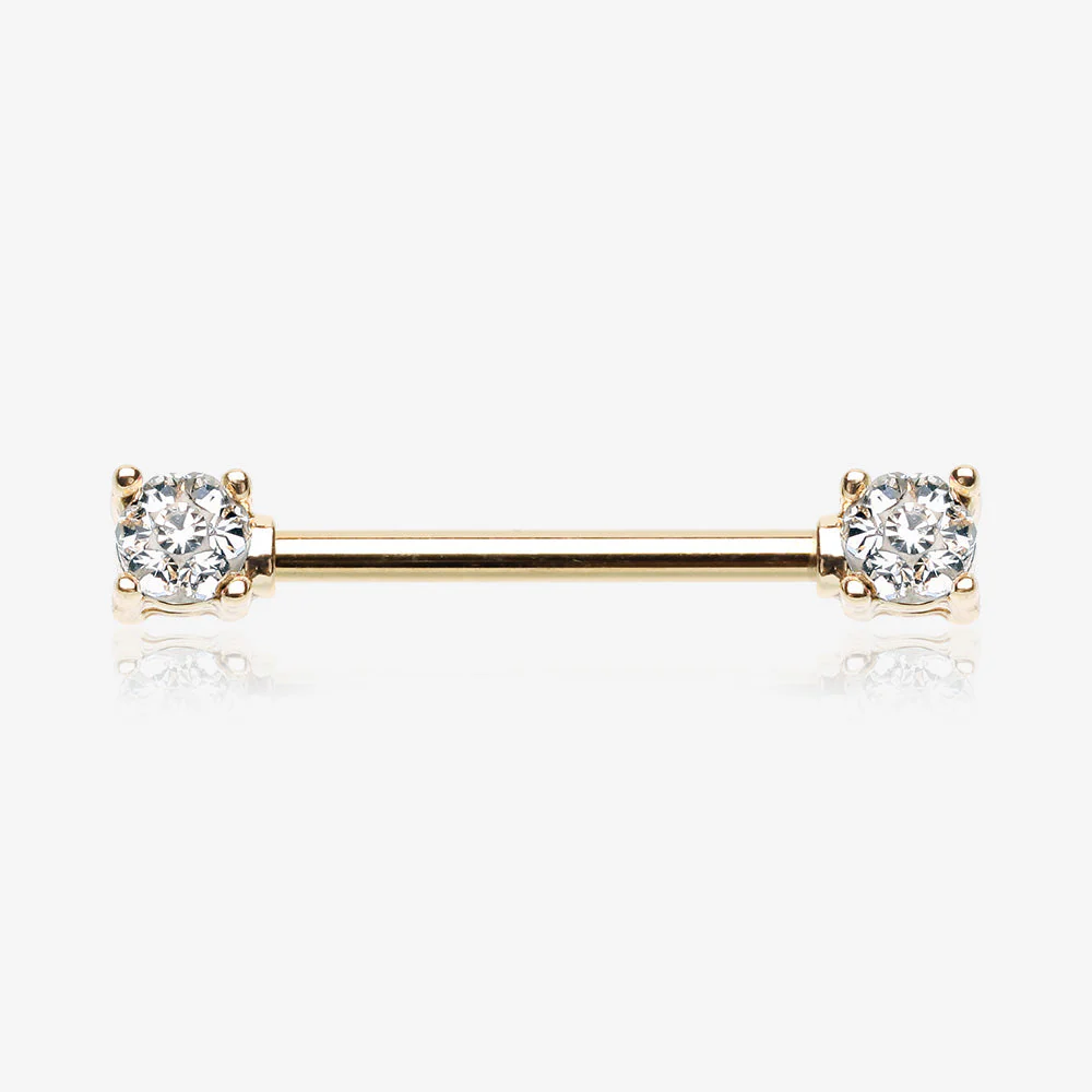 A Pair of Golden Sprinkle Dot Multi-Gem Sparkle Prong Set Nipple Barbell