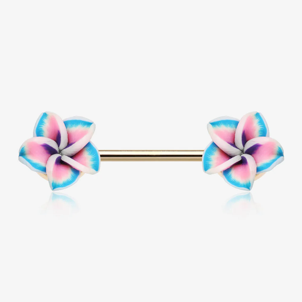 A Pair of Hawaiian Plumeria Handmade Clay Flower Nipple Barbell