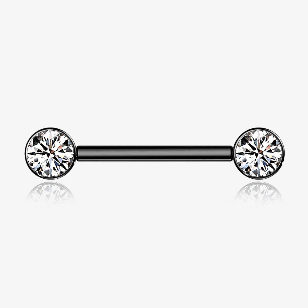 A Pair of Implant Grade Titanium Blackline Bezel Set Sparkle Internally Threaded Nipple Barbell