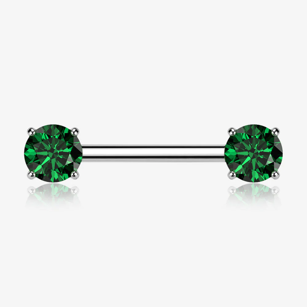 A Pair of Implant Grade Titanium OneFit Threadless Prong Gem Sparkle Nipple Barbell