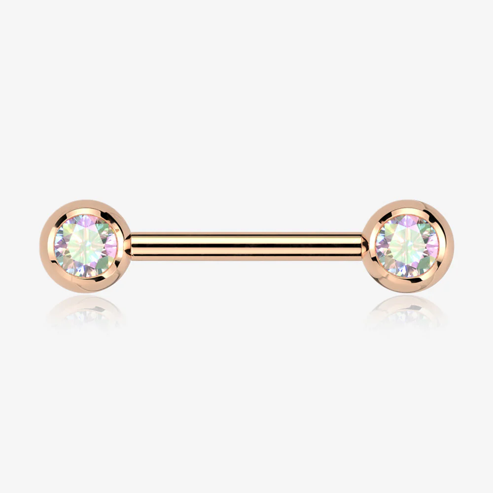 A Pair of Implant Grade Titanium Rose Gold Gem Ball Internally Threaded Nipple Barbell