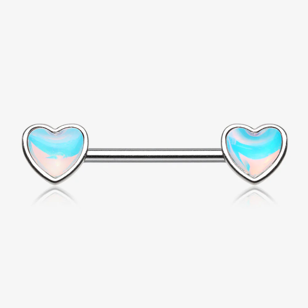 A Pair of Iridescent Revo Heart Nipple Barbell