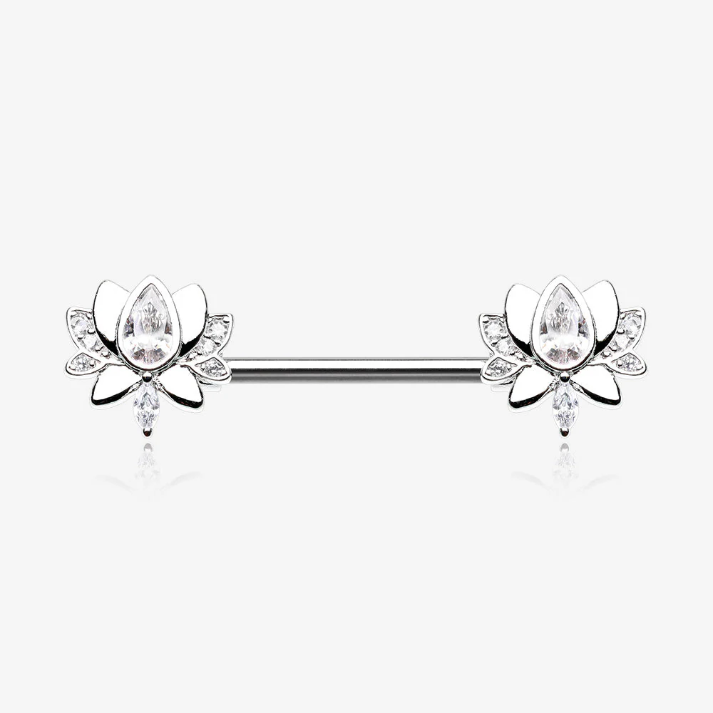 A Pair of Luscious Lotus Sparkle Nipple Barbell