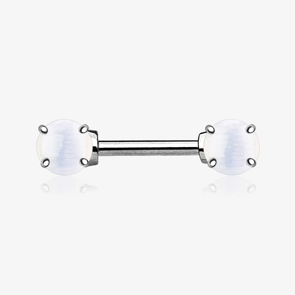 A Pair of Opalite Stone Prong Nipple Barbell Ring