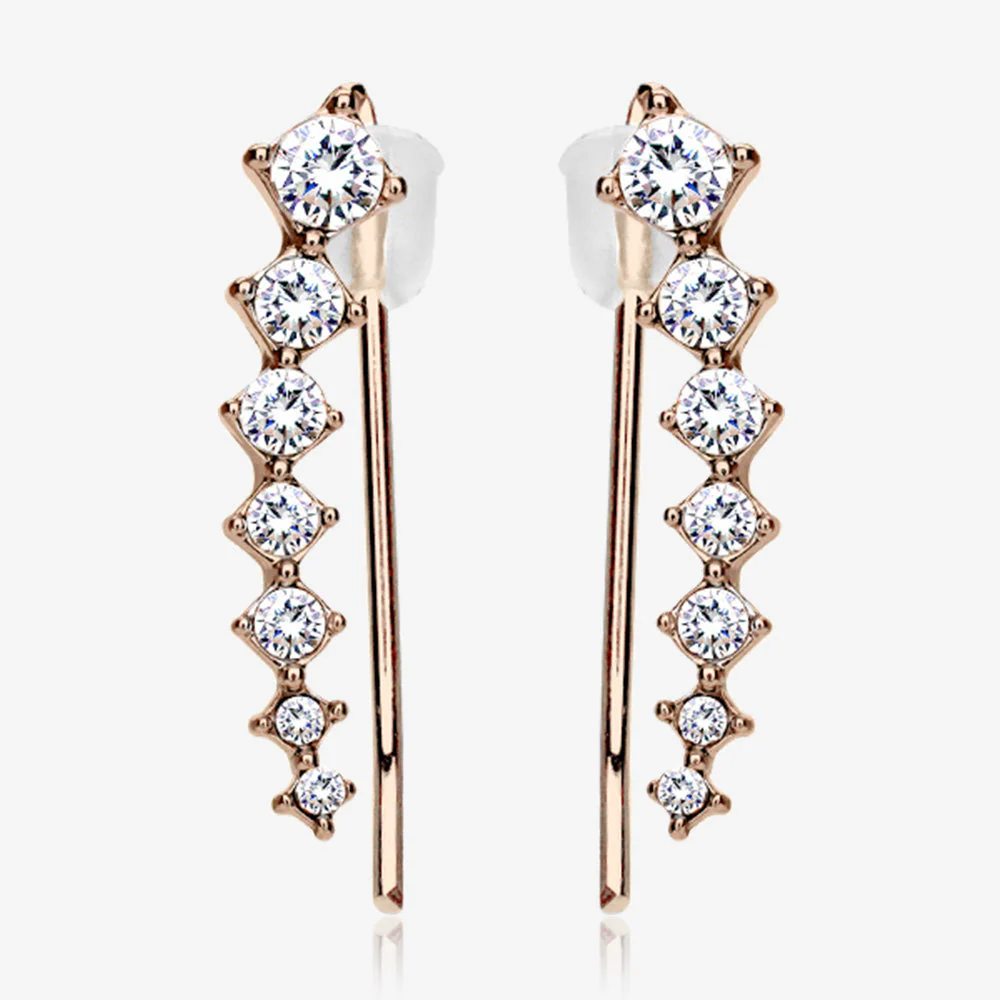 A Pair of Rose Gold Brilliant Sparkle Journey Ear Climber Earring