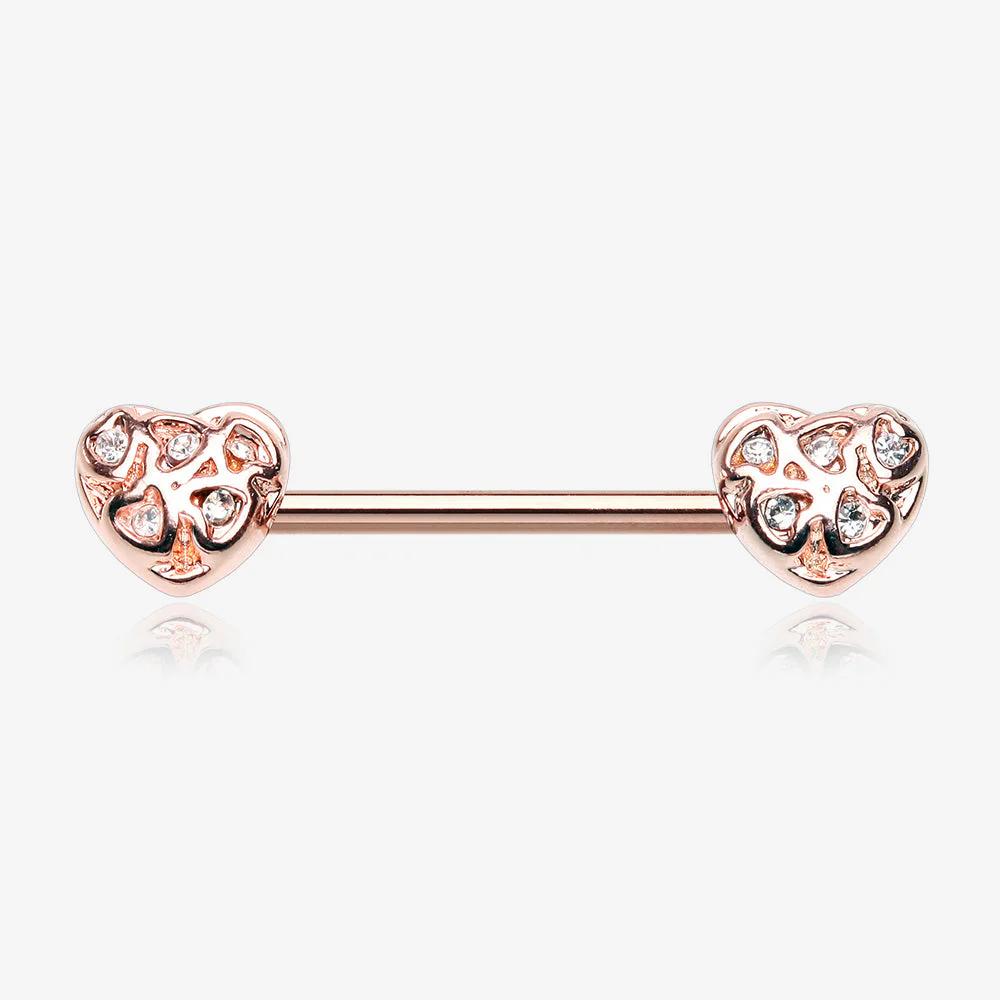 A Pair of Rose Gold Infinite Heart Multi Gem Sparkle Nipple Barbell