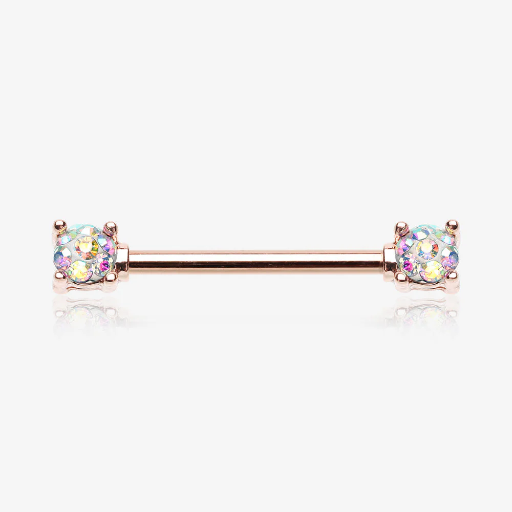 A Pair of Rose Gold Sprinkle Dot Multi-Gem Sparkle Prong Set Nipple Barbell