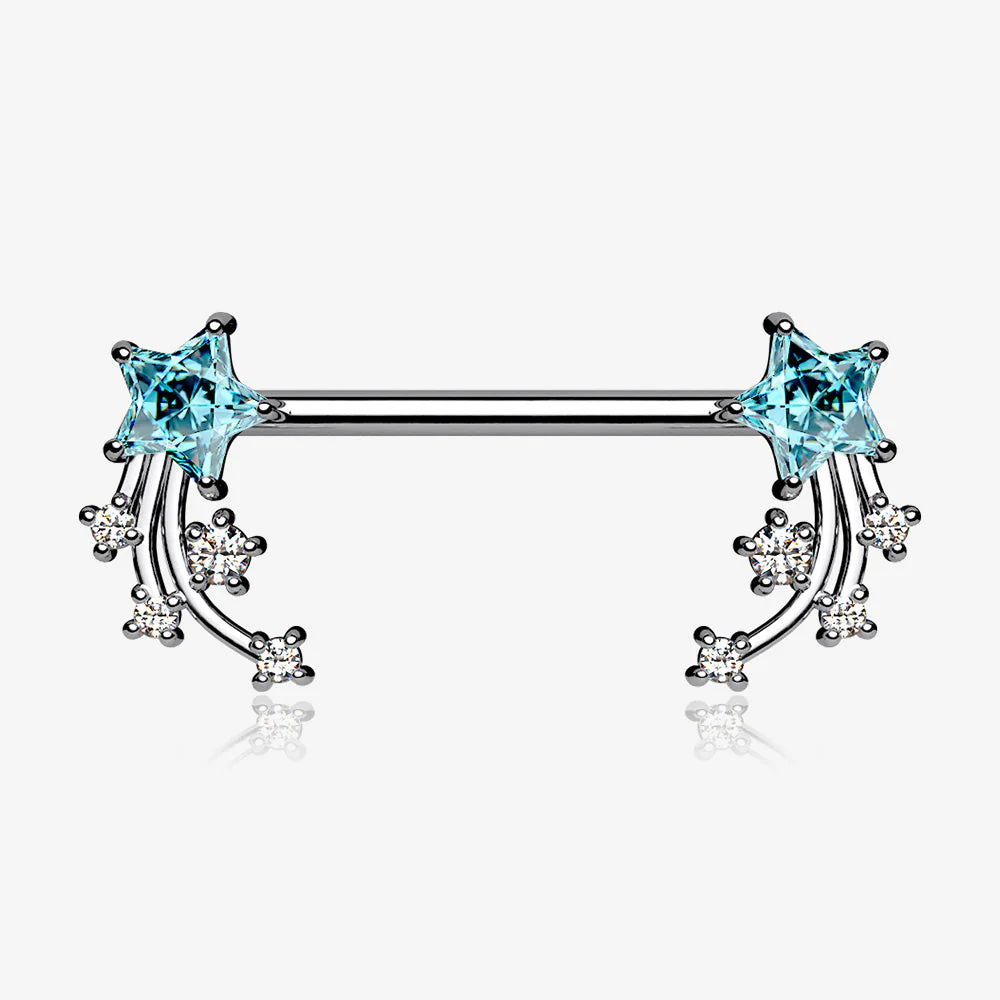 A Pair of Shooting Star Sparkles Nipple Barbell