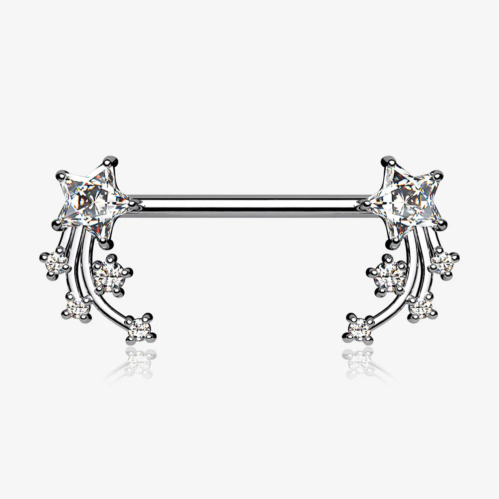A Pair of Shooting Star Sparkles Nipple Barbell