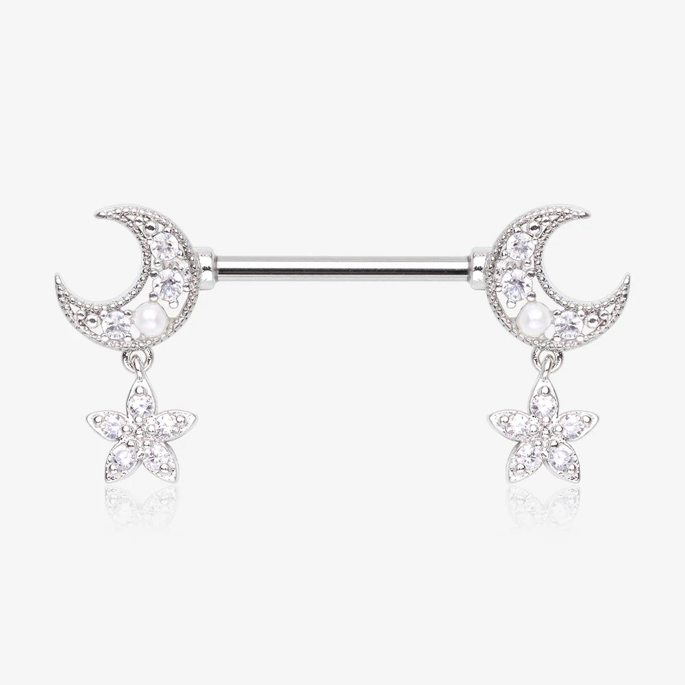 A Pair of Sparkle Crescent Moon Twinkle Dangle Nipple Barbell
