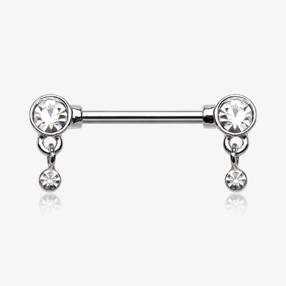 A Pair of Sparkle Dazzle Dangle Droplets Nipple Barbell