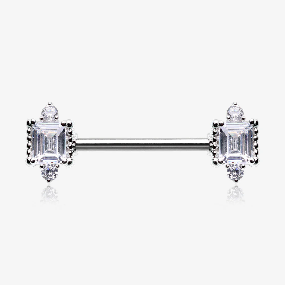 A Pair of Sparkle Renaissance Princess Cut Nipple Barbell
