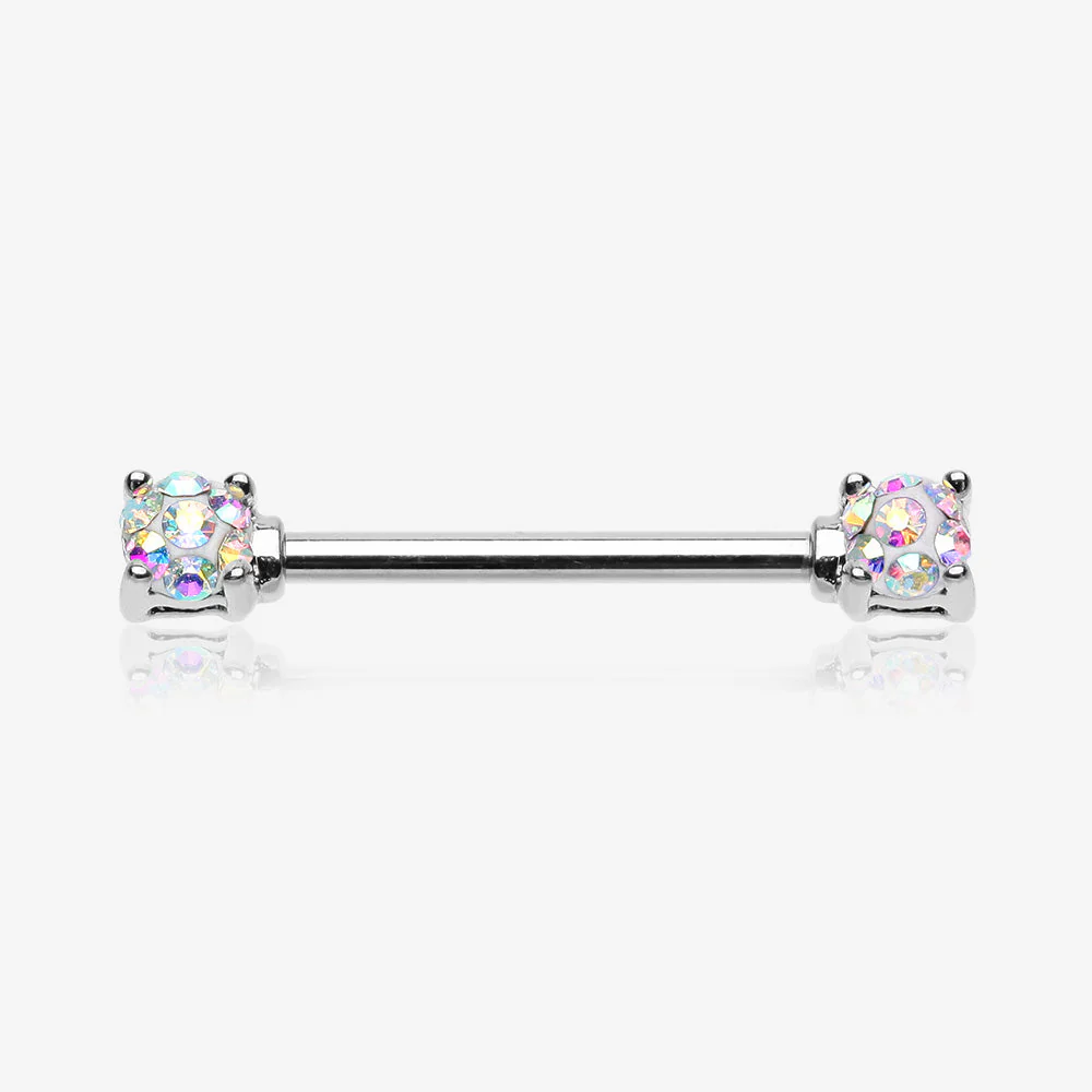A Pair of Sprinkle Dot Multi-Gem Sparkle Prong Set Nipple Barbell