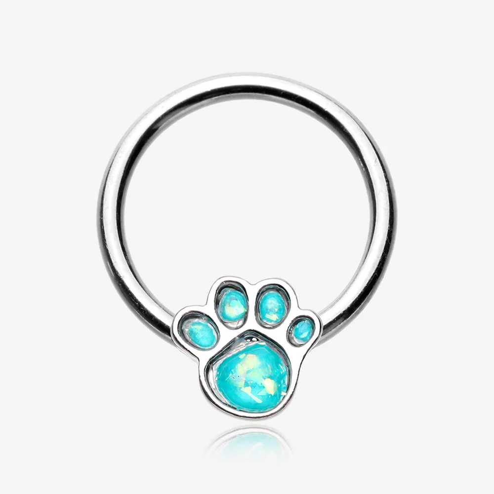 Adorable Paw Print Opalescent Sparkle Captive Bead Ring