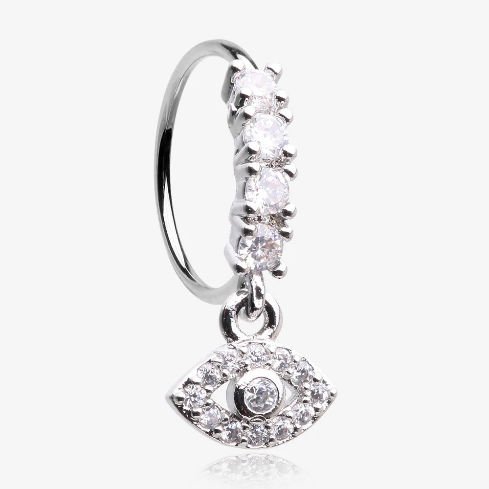 All Seeing Eye Sparkle Dangle Multi-Gem Lined Bendable Hoop Ring