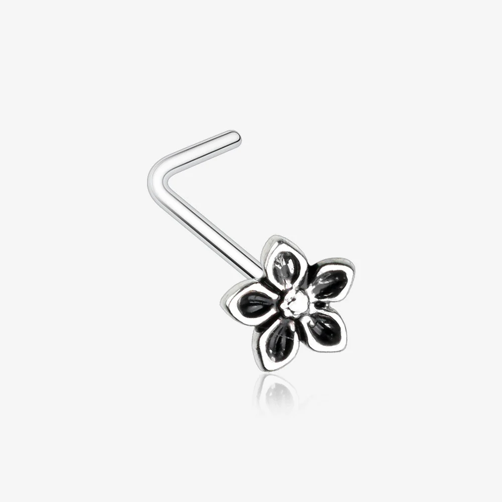 Antique Violet Flower L-Shaped Nose Ring