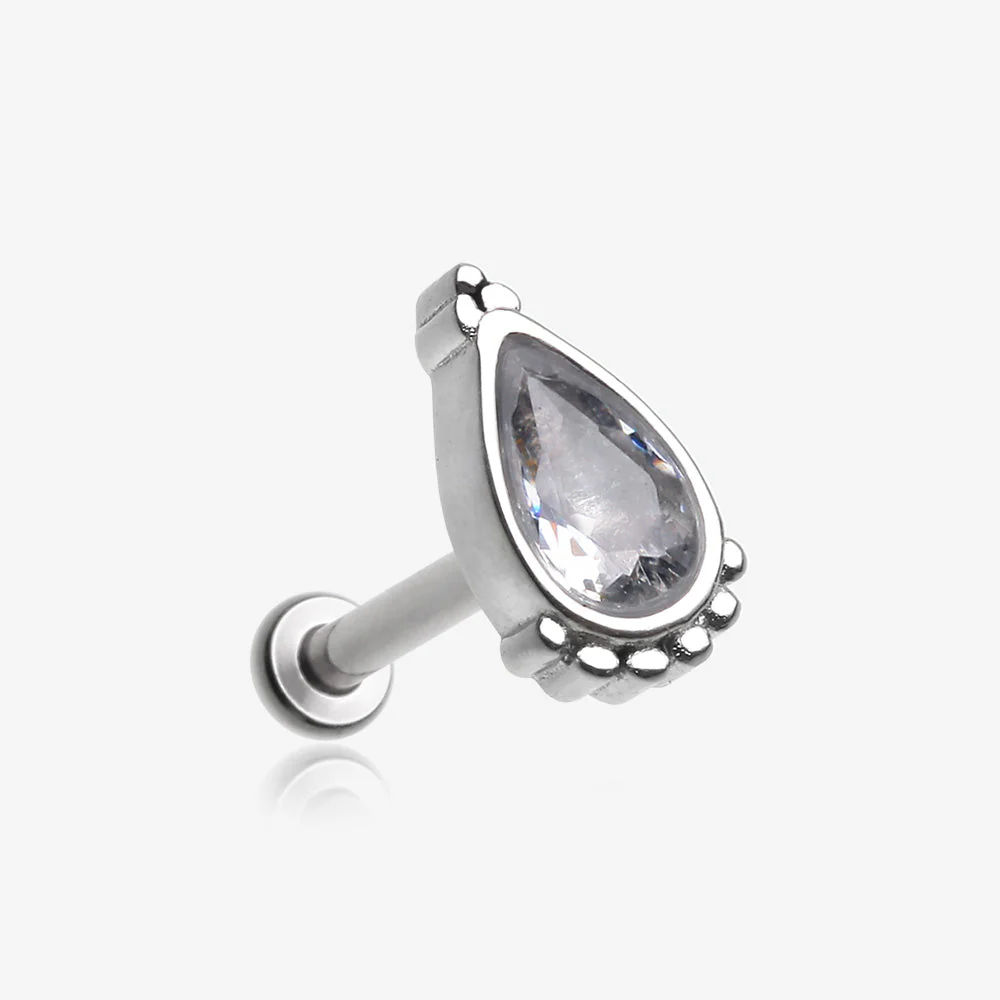 Bali Mandala Teardrop Sparkle Internally Threaded Steel Micro Labret