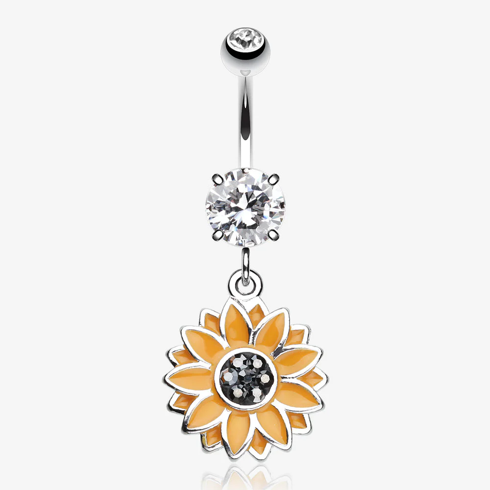 Beach Sunflower Sparkle Belly Button Ring