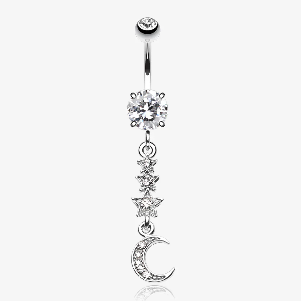 Beaming Stars and Moon Belly Button Ring