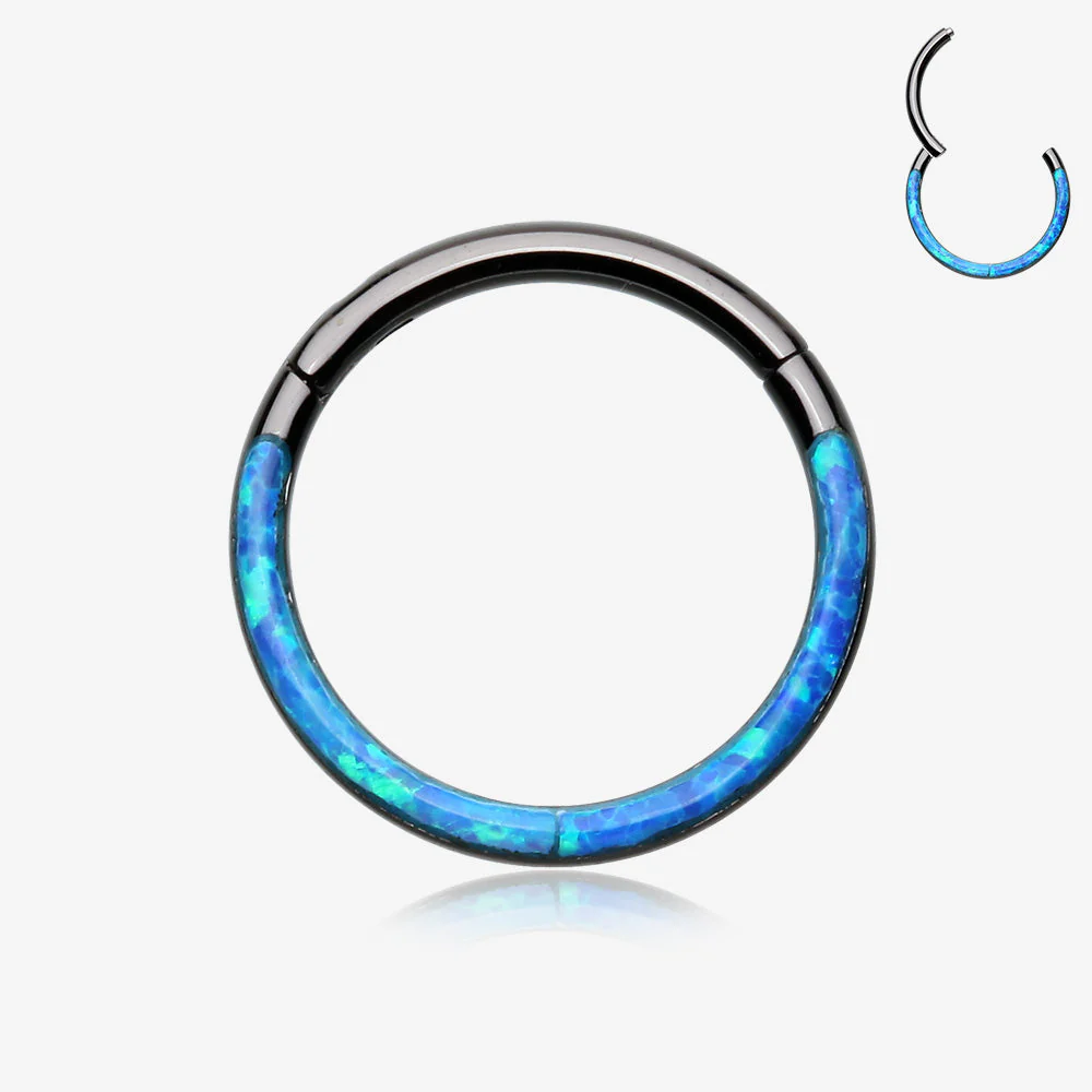 Blackline Brilliant Fire Opal Lined Front Facing Seamless Clicker Hoop Ring