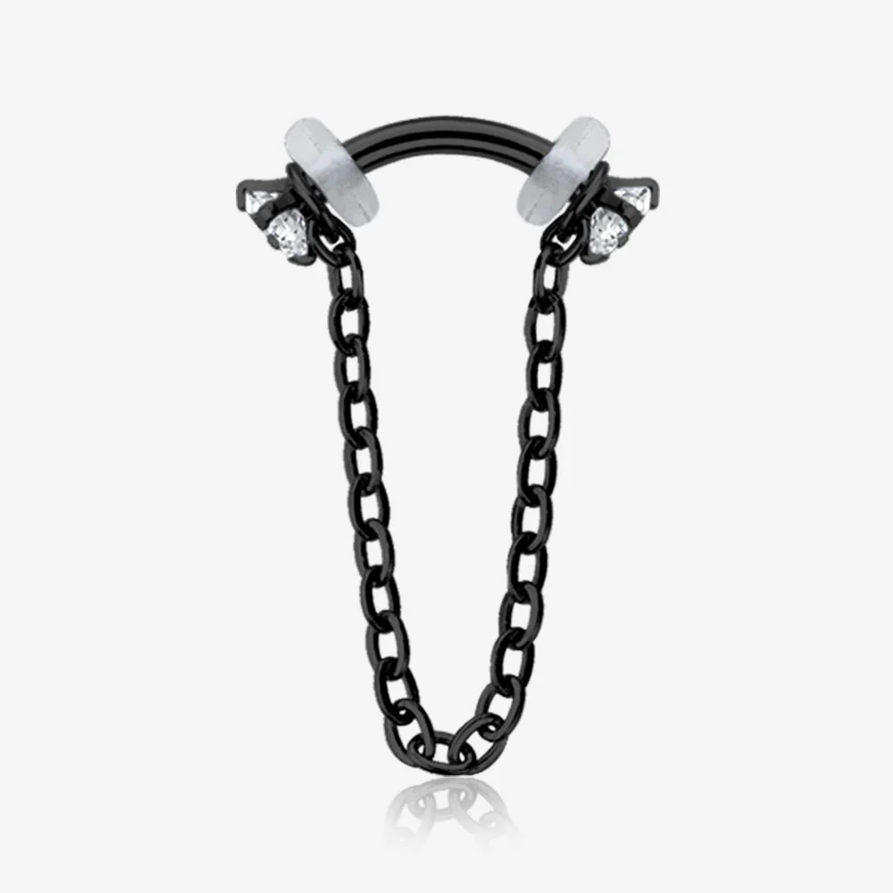Blackline Chained Prong Set Gem Internally Threaded Curved Barbell