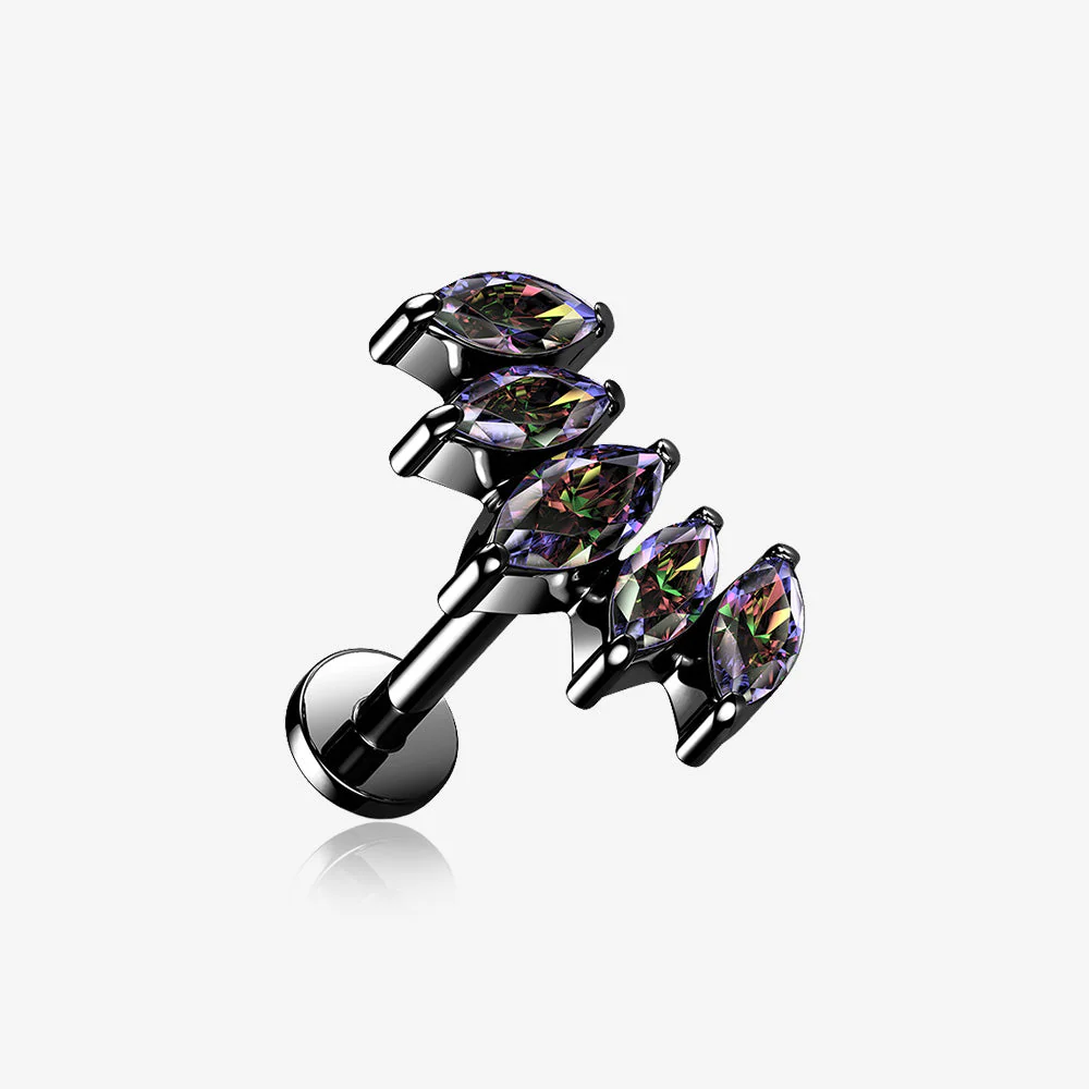 Blackline Marquise Sparkle Curve Top Internally Threaded Steel Flat Back Stud Labret