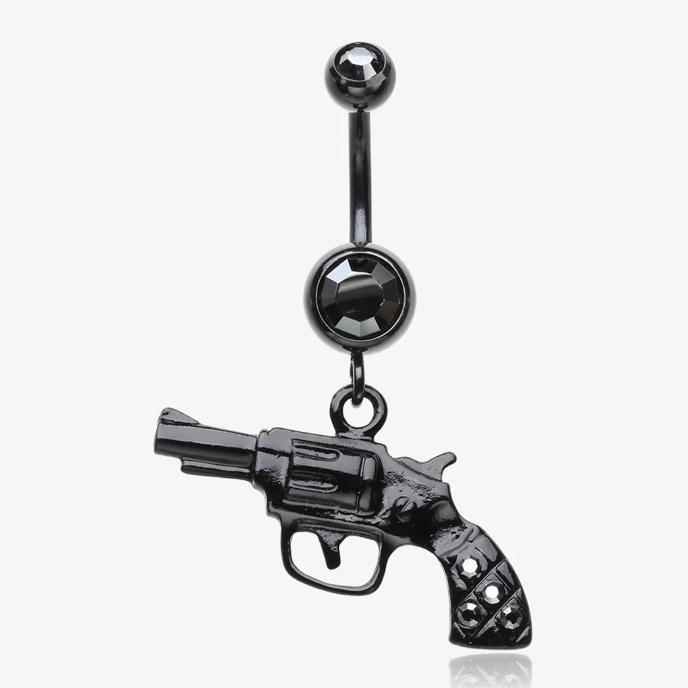 Blackline Pistol Gun Sparkle Belly Ring