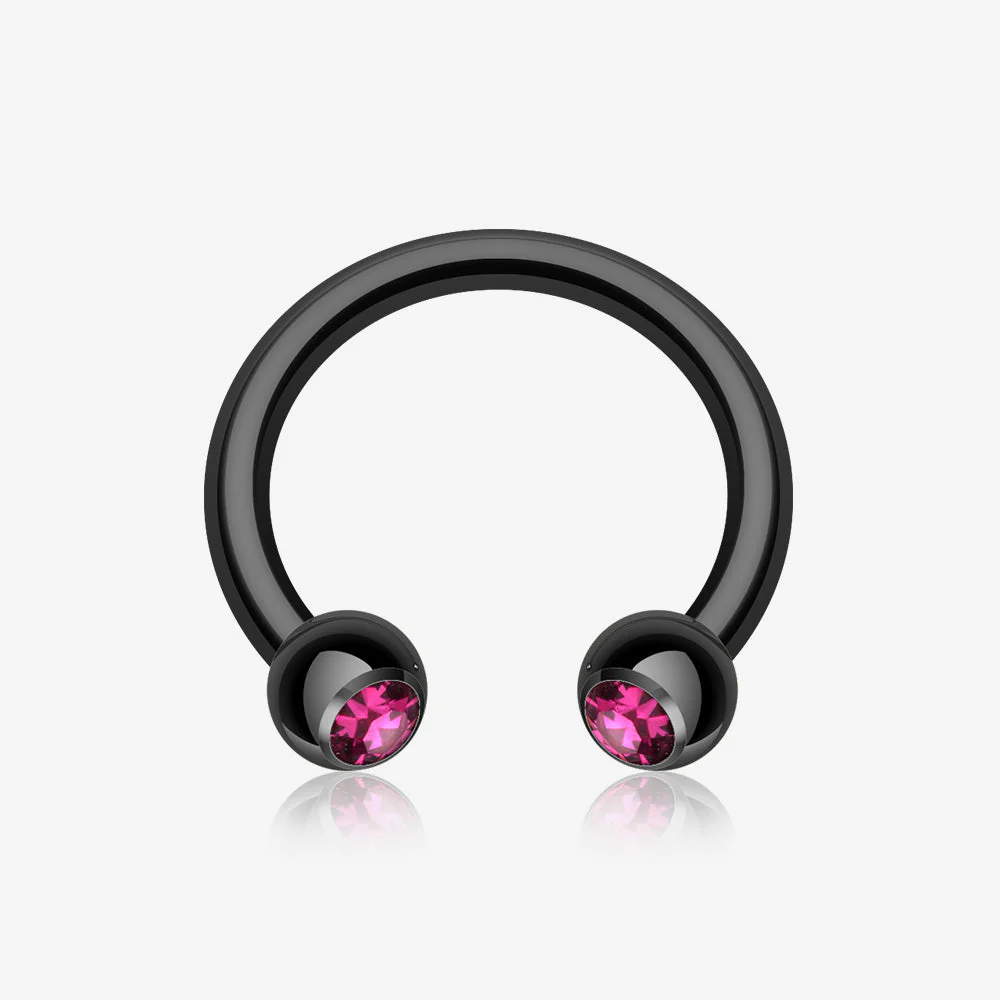Blackline PVD Gem Ball Horseshoe Circular Barbell