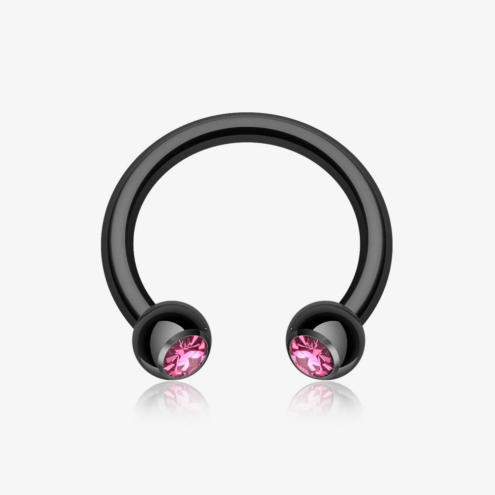 Blackline PVD Gem Ball Horseshoe Circular Barbell