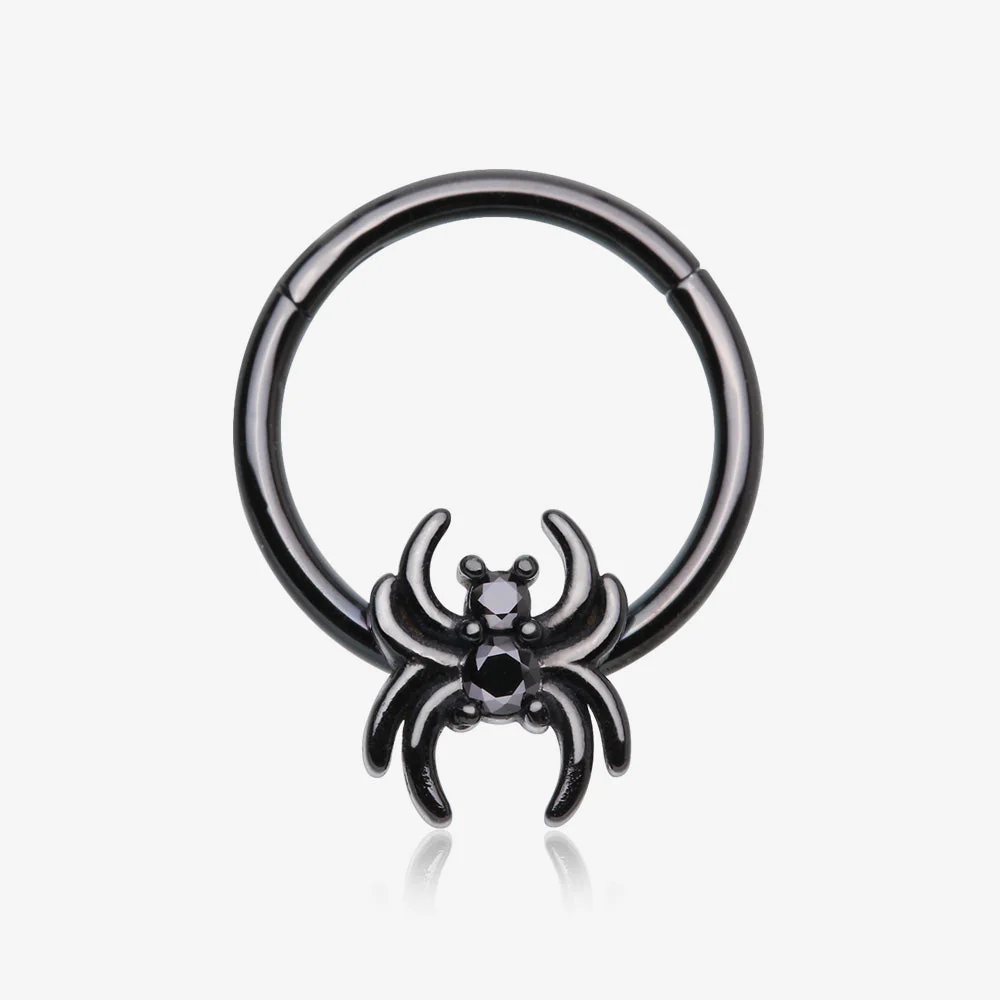 Blackline Spider Goth Sparkle Seamless Clicker Hoop Ring