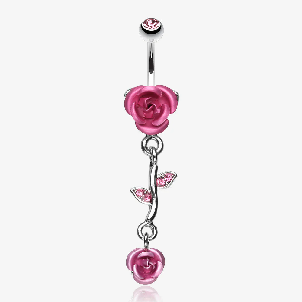 Bright Metal Rose Vine Dangle Belly Ring