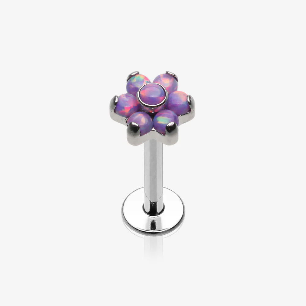 Brilliant Fire Opal Sparkle Flower Top Internally Threaded Labret