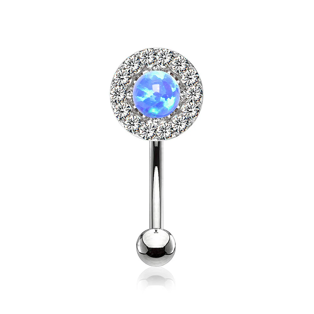 Brilliant Sparkle Gems Fire Opal Prong Set Curved Barbell