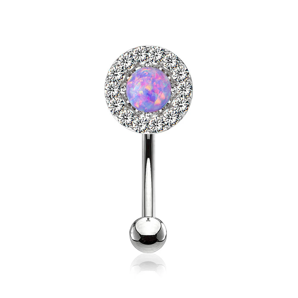 Brilliant Sparkle Gems Fire Opal Prong Set Curved Barbell