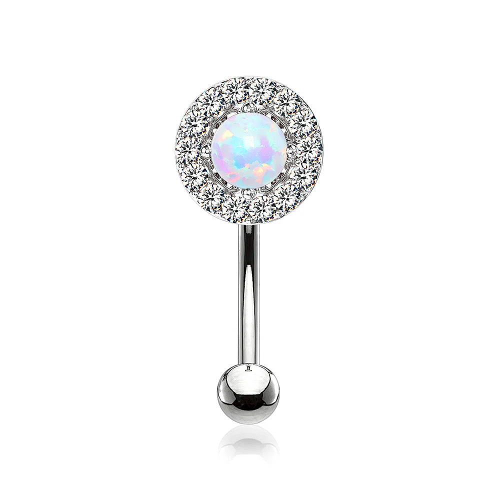 Brilliant Sparkle Gems Fire Opal Prong Set Curved Barbell