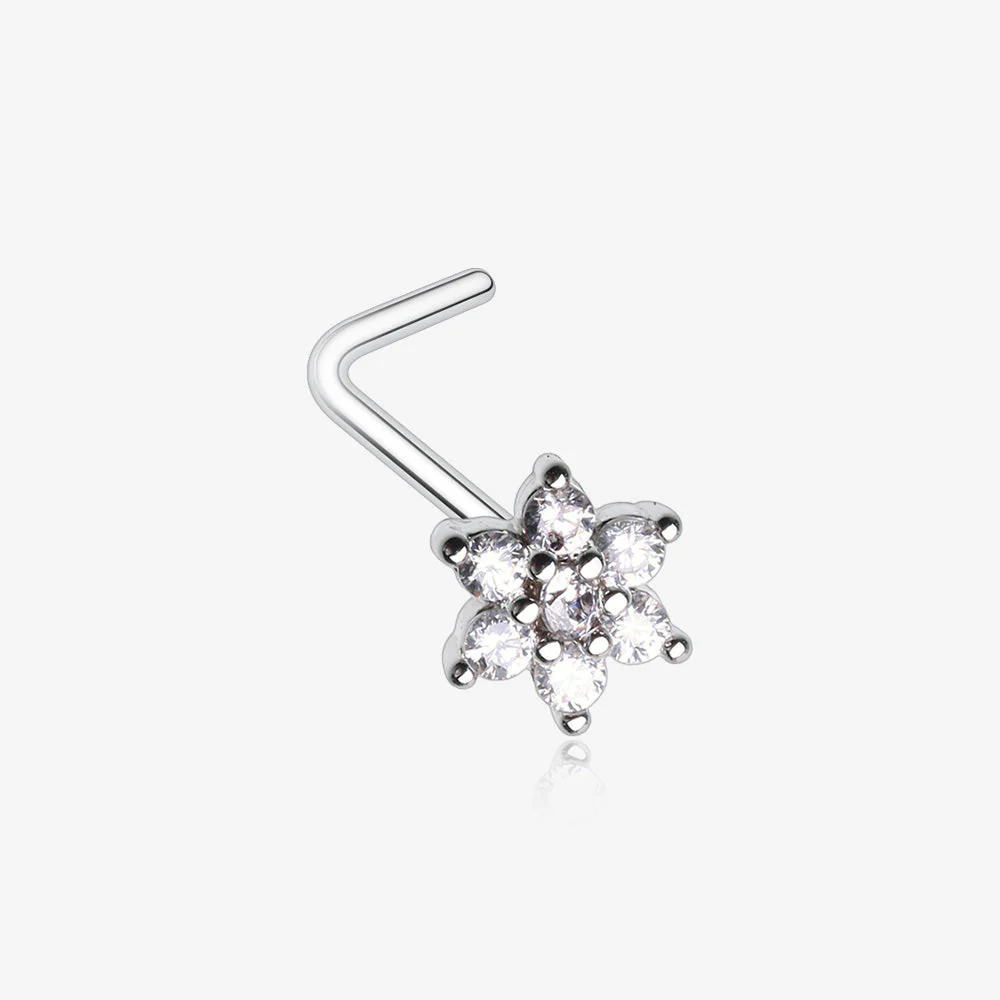 Brilliant Sparkle Spring Flower Multi-Gem L-Shaped Nose Ring