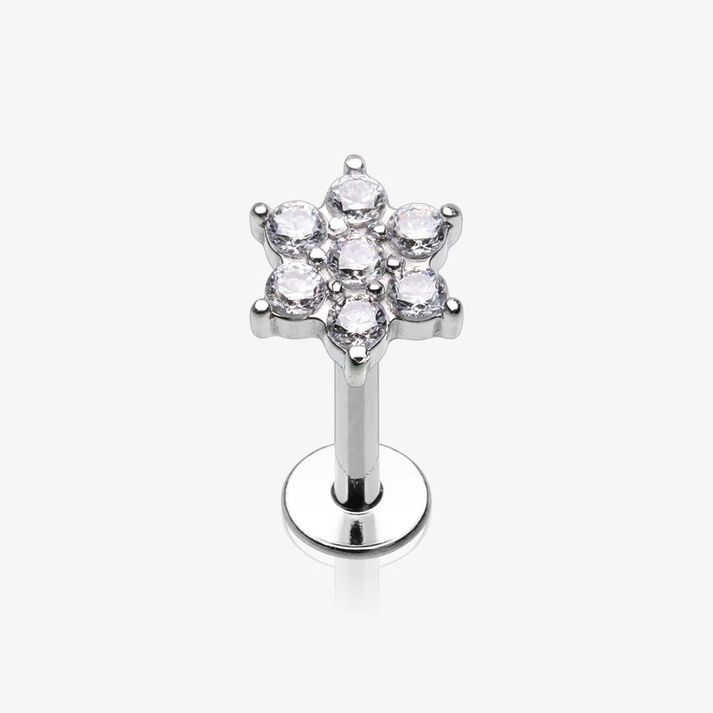 Brilliant Sparkle Spring Flower Top Internally Threaded Steel Labret