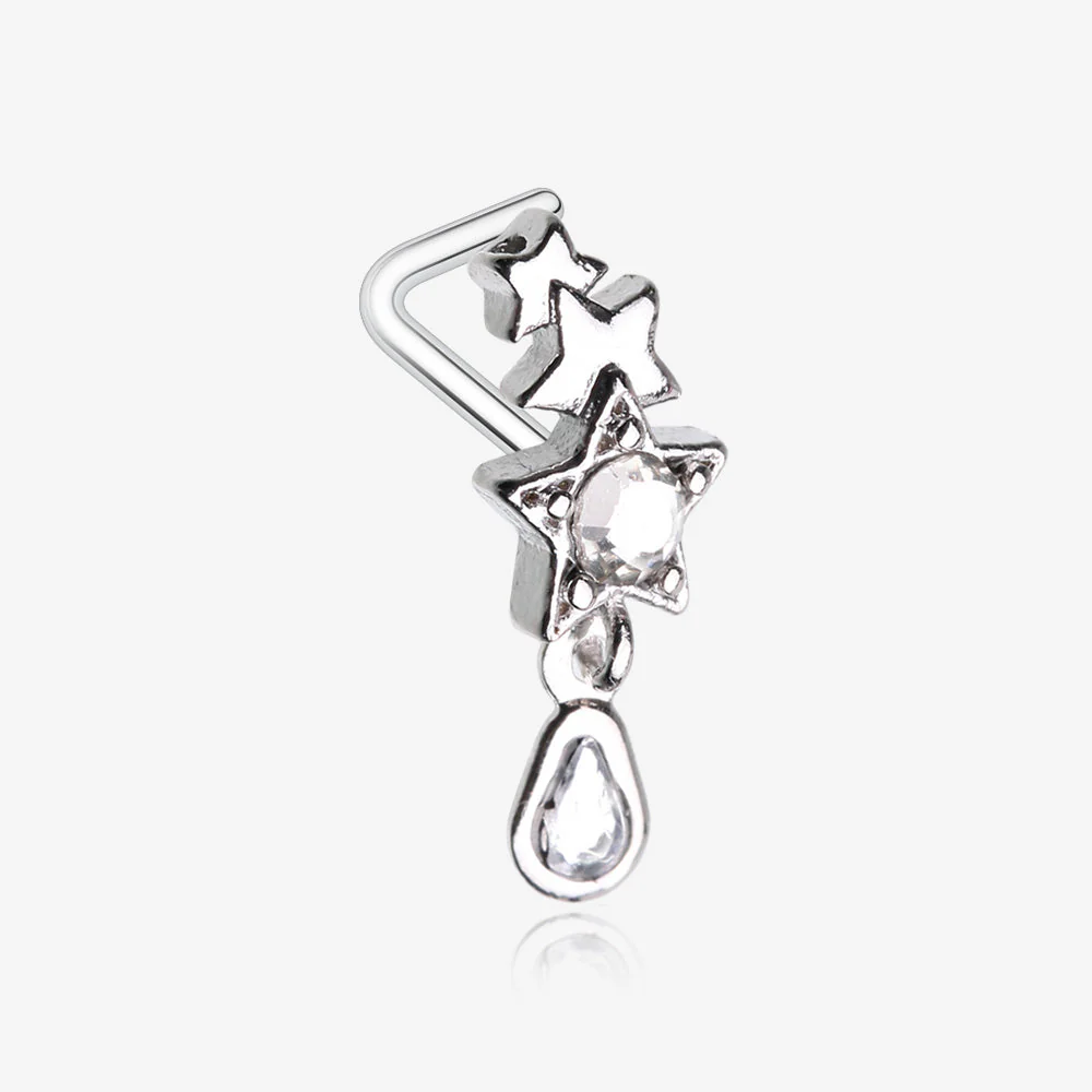 Cascading Shooting Star Sparkle Dangle L-Shaped Nose Ring
