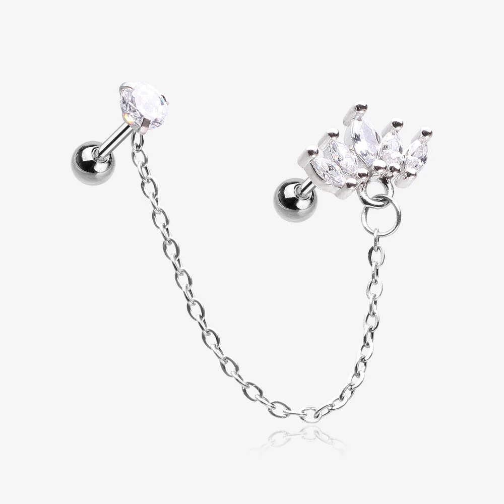 Chainlink Marquise Flower Gem Sparkle Cartilage Barbell Stud